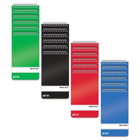 BETTER OFFICE PRODUCTS Spiral Memo Pads, 3in. x 5in. 60 Sheets, College Rule, Assorted Solid Colors, 24PK 25924